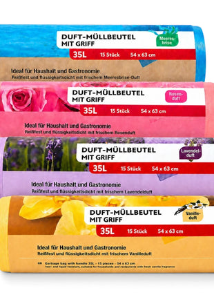Müllbeutel mit Tragegriff 35L - 4 Düfte – 60 Stück