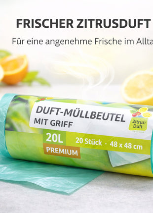 Müllbeutel mit Tragegriff 20L - Zitrus Duft | Reißfest