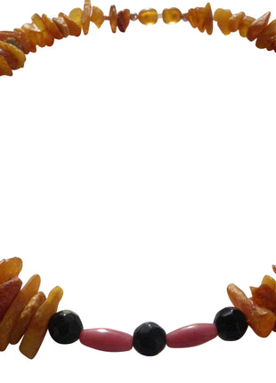 Amber necklace for dogs with rhodonite, length 49cm