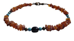 Amber necklace for dogs with onyx and howlite, 39cm