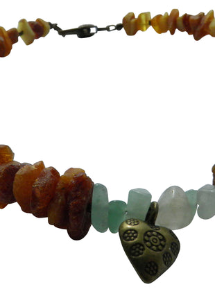Dog amber necklace with jade, length 41cm