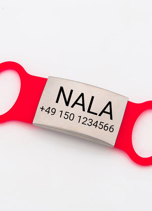 Klapperfreie Hundemarke Silikonslider mit Edelstahl-Schild für Halsbänder inkl. GRATIS Gravur