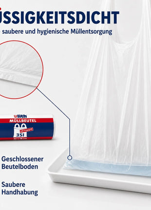 35L Müllbeutel mit Tragegriff - Transparent - Reißfest & Flüssigkeitsdicht