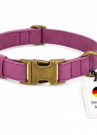 Edles Hundehalsband im Vintagelook mit Messingschnalle und kostenloser Gravur Name und Telefon