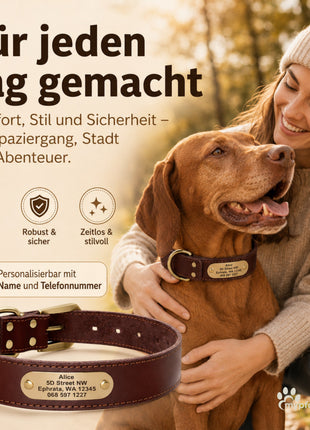 Edles Hundehalsband aus Rindsleder mit Gravur Name und Telefon