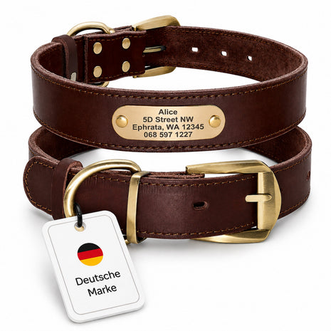 Edles Hundehalsband aus Rindsleder mit Gravur Name und Telefon