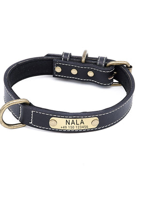 Hundehalsband mit Namen auf Messingschild aus hochwertigem Leder, Innenpolsterung aus Neopren, 2 massive D-Ringe