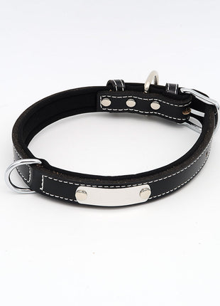 Hundehalsband mit Namen aus hochwertigem Leder, Innenpolsterung aus Neopren, 2 massive D-Ringe