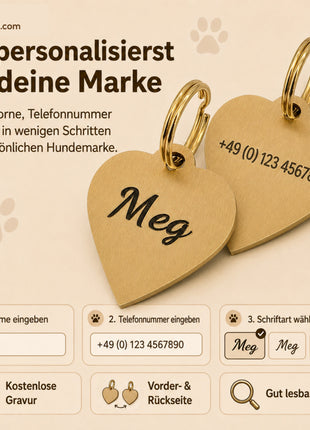 Herz Hundemarke individuell und kostenlos graviert
