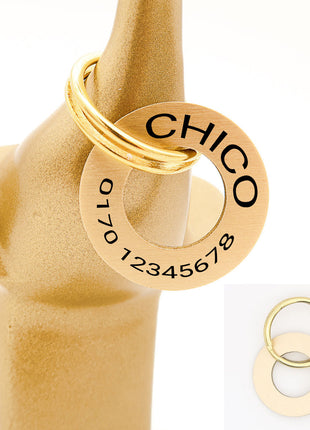 Ringförmige Hundemarke mit Gravur Messing gebürstet, 30mm