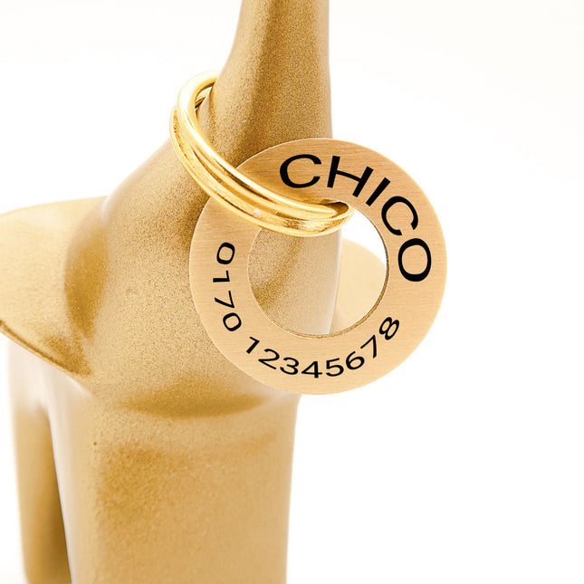 Ringförmige Hundemarke mit Gravur Messing gebürstet, 30mm