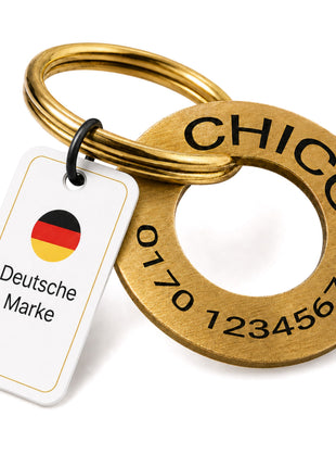 Ring-shaped dog tag with engraving, brushed brass, 30mm