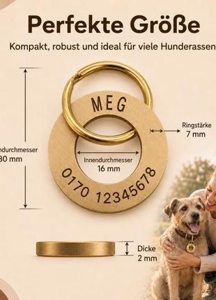 Ring-shaped dog tag with engraving, brushed brass, 30mm