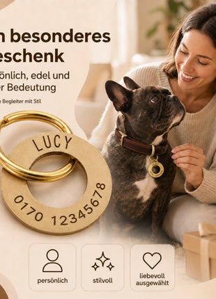 Ring-shaped dog tag with engraving, brushed brass, 30mm