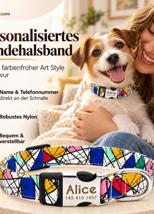 Hundehalsband "Miro" mit Namen und Telefon graviert, Nylon, Art Style
