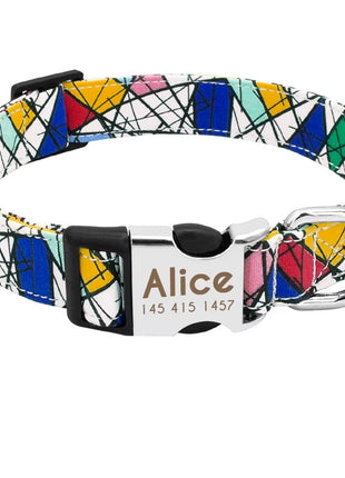 "Miro" dog collar engraved with name and phone number, nylon, Art Style