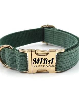 Personalisiertes Cord-Hundehalsband "Mira" mit Gravur | Verfügbar in Grau, Pink & Grün