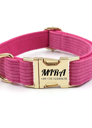 Personalisiertes Cord-Hundehalsband "Mira" mit Gravur | Verfügbar in Grau, Pink & Grün