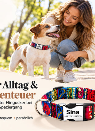 Hundehalsband „Sina“ – Personalisiert mit Namen & Nummer | Verstellbar, bunt & robust
