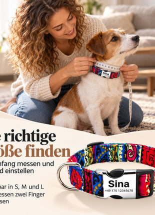 Hundehalsband „Sina“ – Personalisiert mit Namen & Nummer | Verstellbar, bunt & robust