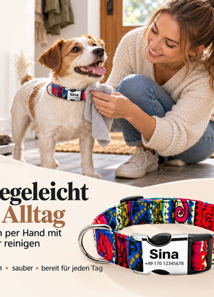Hundehalsband „Sina“ – Personalisiert mit Namen & Nummer | Verstellbar, bunt & robust