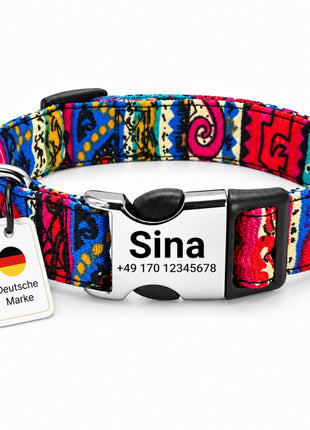 Hundehalsband „Sina“ – Personalisiert mit Namen & Nummer | Verstellbar, bunt & robust
