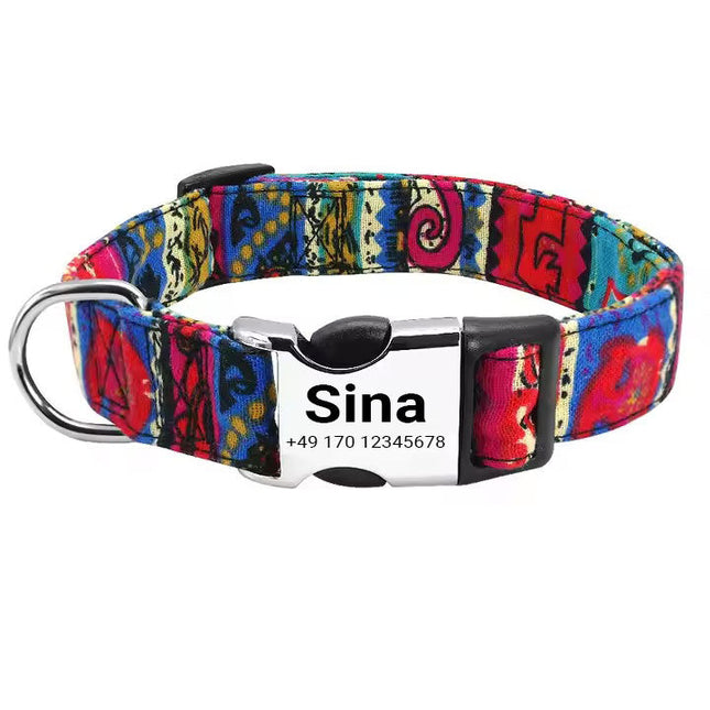 Hundehalsband „Sina“ – Personalisiert mit Namen & Nummer | Verstellbar, bunt & robust