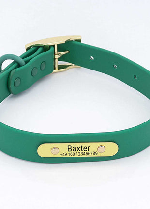 Wasserfestes Biothane Hundehalsband "Baxter" mit Gravur – Name & Telefonnummer – Outdoor – Grün oder Schwarz – S, M, L