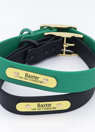 Wasserfestes Biothane Hundehalsband "Baxter" mit Gravur – Name & Telefonnummer – Outdoor – Grün oder Schwarz – S, M, L
