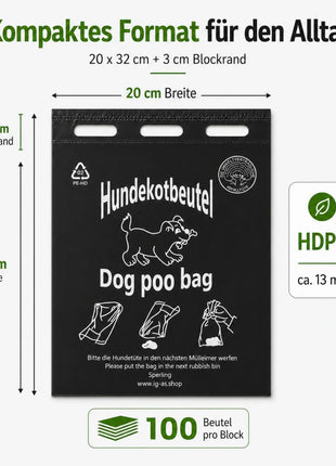 Hundekotbeutel 20x32+3cm - Im Block zu je 100 Stück