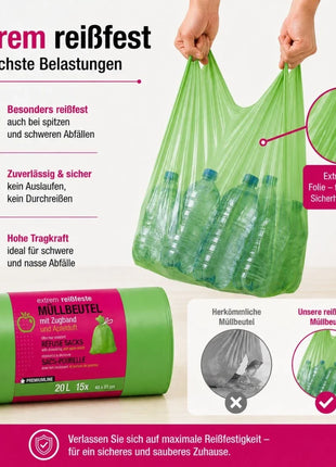 Müllbeutel mit Zugband 20L – Apfel Duft | Extrem Reißfest