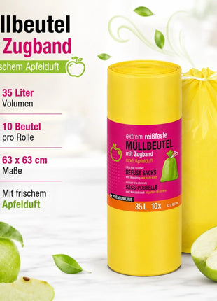 Müllbeutel mit Zugband 35L – Apfel Duft | Extrem Reißfest