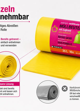 Müllbeutel mit Zugband 35L – Apfel Duft | Extrem Reißfest