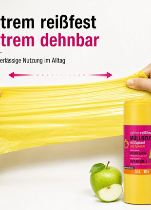 Müllbeutel mit Zugband 35L – Apfel Duft | Extrem Reißfest