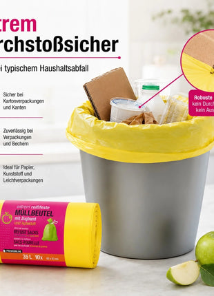 Müllbeutel mit Zugband 35L – Apfel Duft | Extrem Reißfest