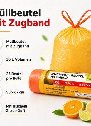 Müllbeutel mit Zugband 35L - Zitrus Duft