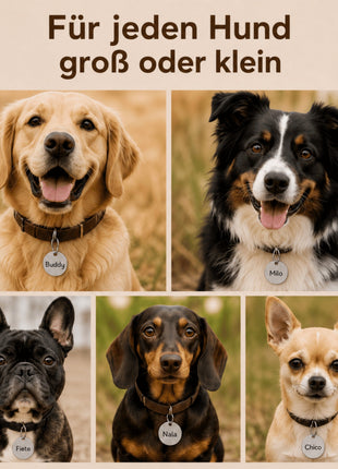 Hundemarke mit Gravur, Name und Telefon personalisiert, rund, 25mm oder 30mm in verschiedenen Farben