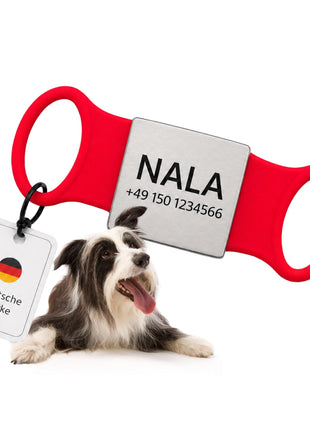 Klapperfreie Hundemarke Silikonslider mit Edelstahl-Schild für Halsbänder inkl. GRATIS Gravur