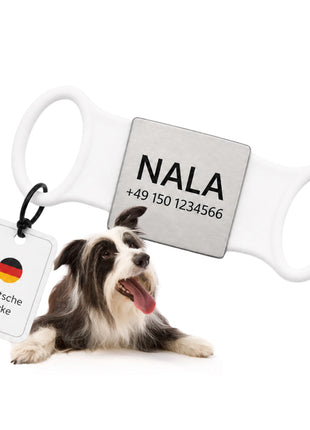 Klapperfreie Hundemarke Silikonslider mit Edelstahl-Schild für Halsbänder inkl. GRATIS Gravur