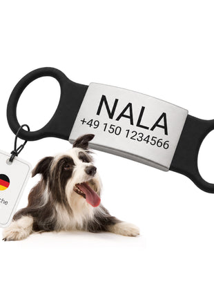 Klapperfreie Hundemarke Silikonslider mit Edelstahl-Schild für Halsbänder inkl. GRATIS Gravur