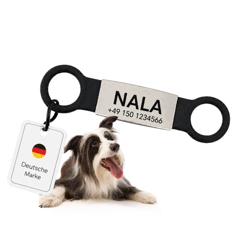 Rattle-free dog tag silicone slider with stainless steel plate for collars, including FREE engraving.
