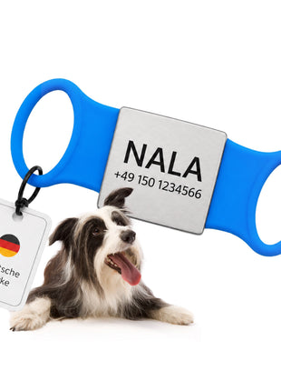 Klapperfreie Hundemarke Silikonslider mit Edelstahl-Schild für Halsbänder inkl. GRATIS Gravur