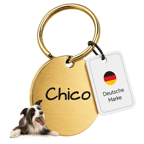 Personalized dog tag with engraving, name and phone number, round, 25mm or 30mm in various colors