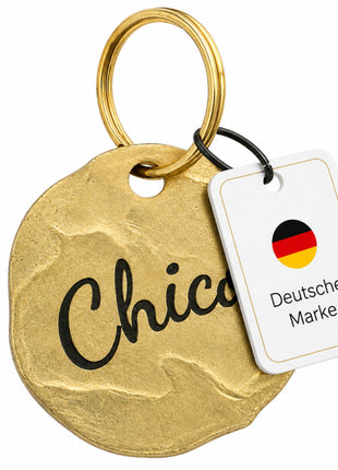Extravagante Vintage Hundemarke mit Gravur personalisiert, Material Messing, 25mm