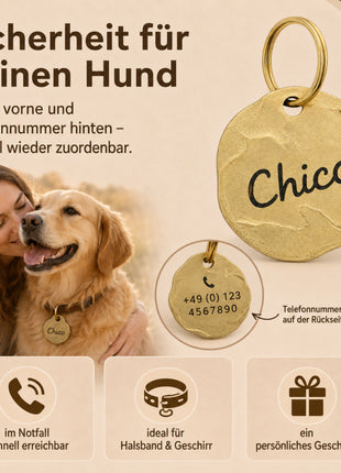 Extravagante Vintage Hundemarke mit Gravur personalisiert, Material Messing, 25mm
