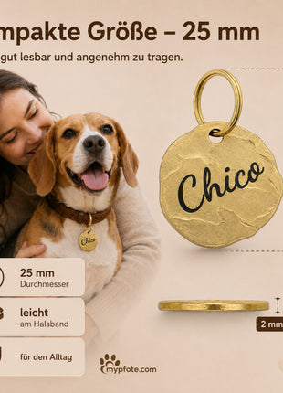 Extravagante Vintage Hundemarke mit Gravur personalisiert, Material Messing, 25mm