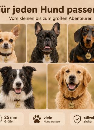 Extravagante Vintage Hundemarke mit Gravur personalisiert, Material Messing, 25mm