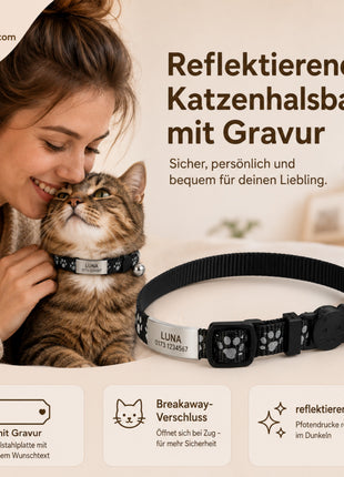 Katzenhalsband mit Name und Telefonnummer graviert