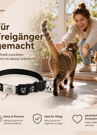 Katzenhalsband mit Name und Telefonnummer graviert
