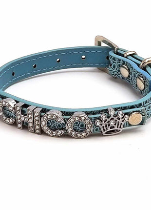 Cooles Kroko Hundehalsband personalisiert mit Glitzersteinen + Symbol